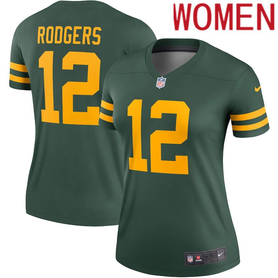 Women Green Bay Packers 12 Aaron Rodgers Nike Green Alternate Legend Player NFL Jersey